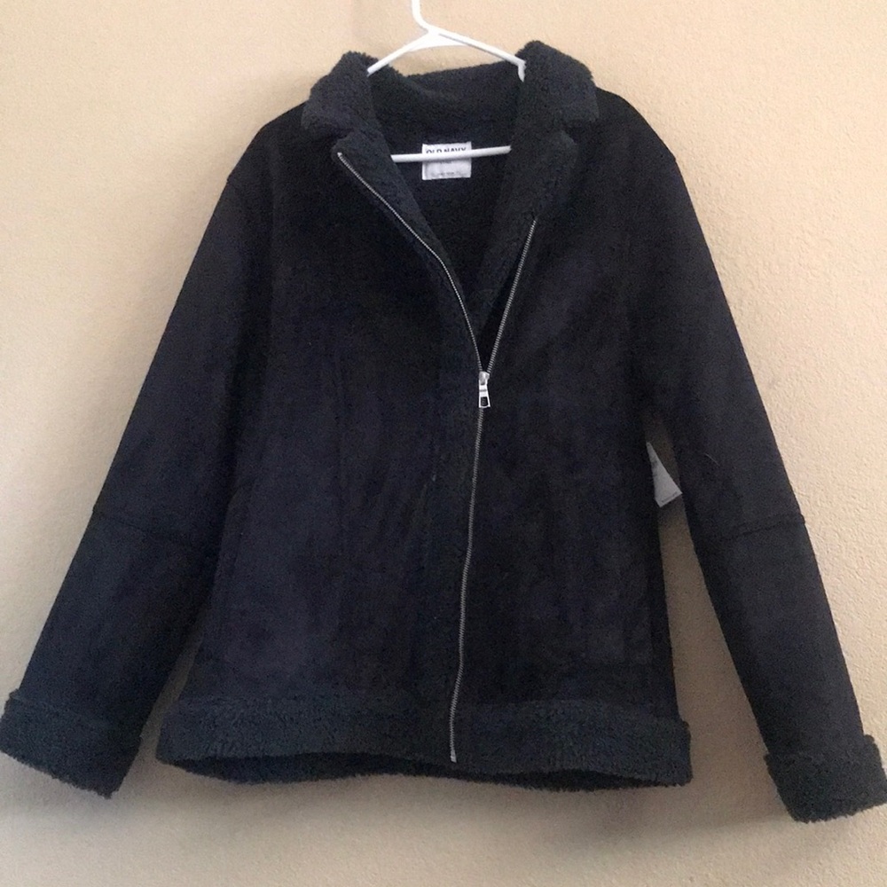 All Black, Sherpa lined, faux suede jacket